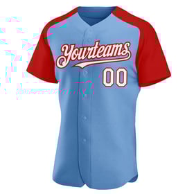 Blue Jersey Custom Light White-Red Sleeves Authentic Raglan Baseball