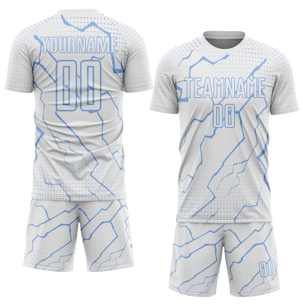 Maglia Sublimazione Lightning Uniforme Sport Calcio Blu Bianco Personalizzata Luce