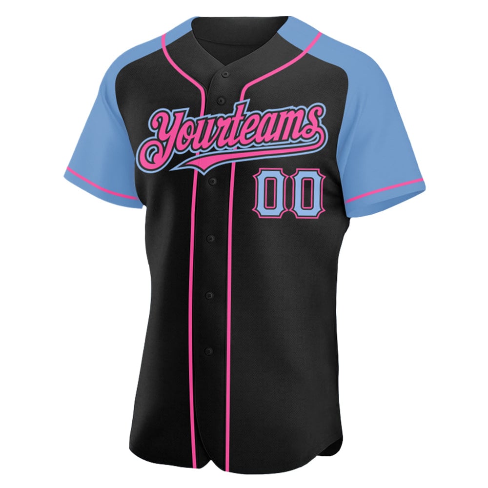 Black Baseball Jersey Blue-Pink Raglan Custom Sleeves Authentic Light