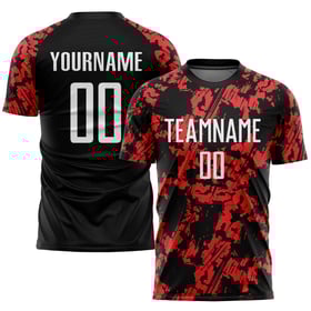 Maillot de football personnalisé à sublimation rouge, blanc et noir