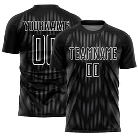 Camiseta de fútbol sublimada personalizada, uniforme de acero, línea negra, gris y blanco