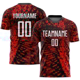 Maillot de football personnalisé à sublimation rouge, noir et blanc