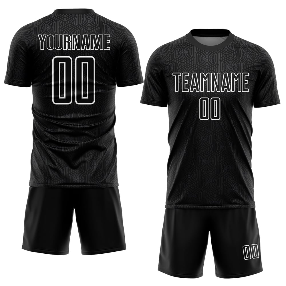 Black Soccer Geometric Jersey Sublimation Shapes Uniform Custom White