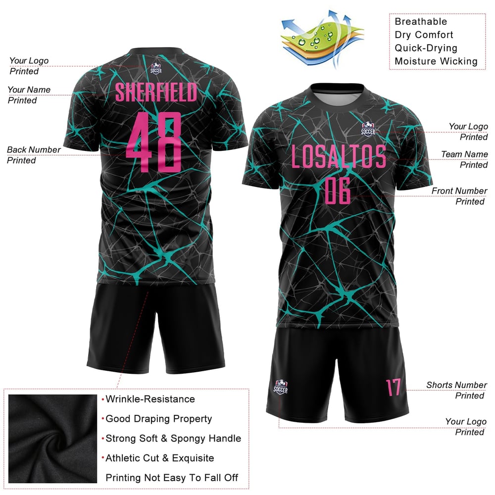 Soccer Black Pink-Aqua Jersey Sublimation Uniform Custom