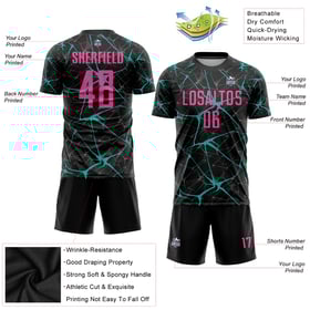 Soccer Black Pink-Aqua Jersey Sublimation Uniform Custom