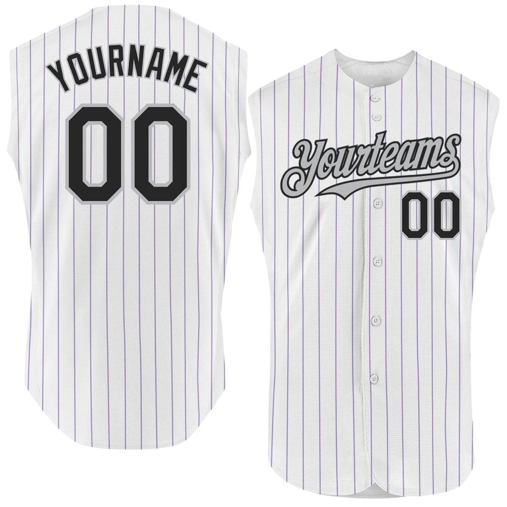 Purple White Baseball Jersey Pinstripe Sleeveless Authentic Black-Gray Custom