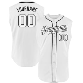 Camiseta de béisbol blanca sin mangas blanca y negra personalizada auténtica