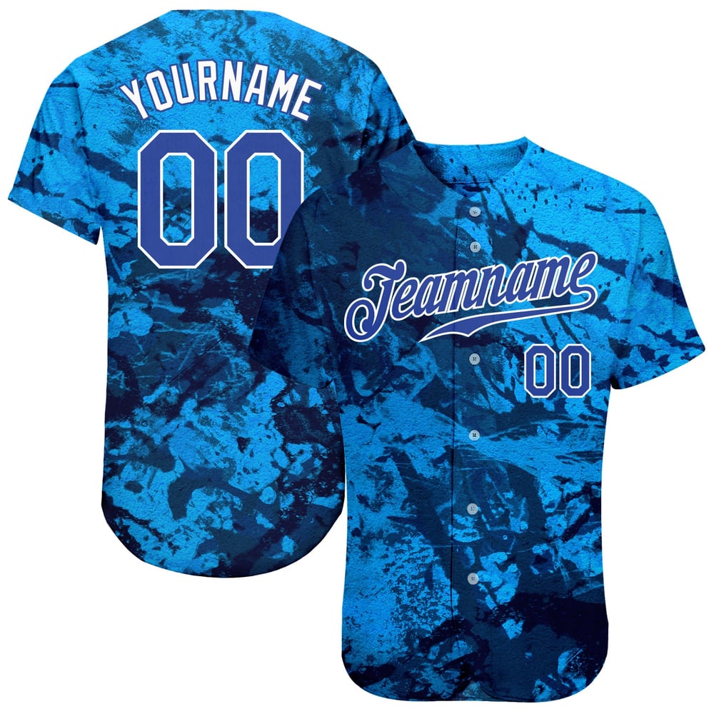 Camiseta de béisbol auténtica con grafiti 3D personalizado, color azul marino y blanco