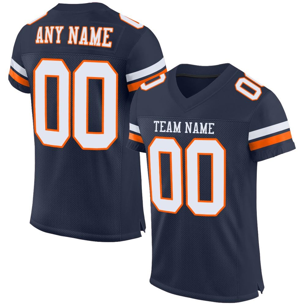 Jersey White-Orange Football Mesh Authentic Navy Custom