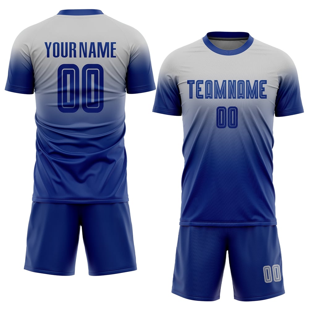 Fashion Custom Jersey Uniform Royal Fade Gray Soccer Sublimation