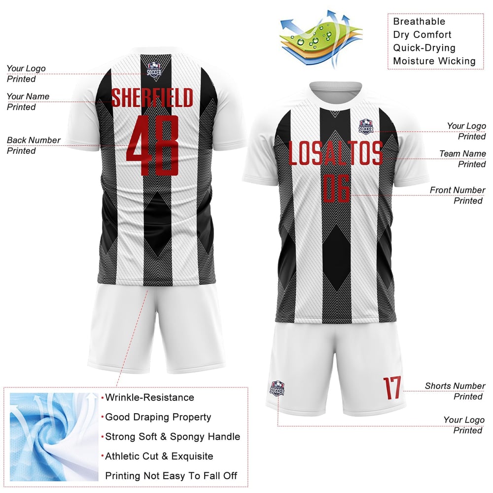 Line Jersey Red-Black Soccer Custom Sublimation Uniform White