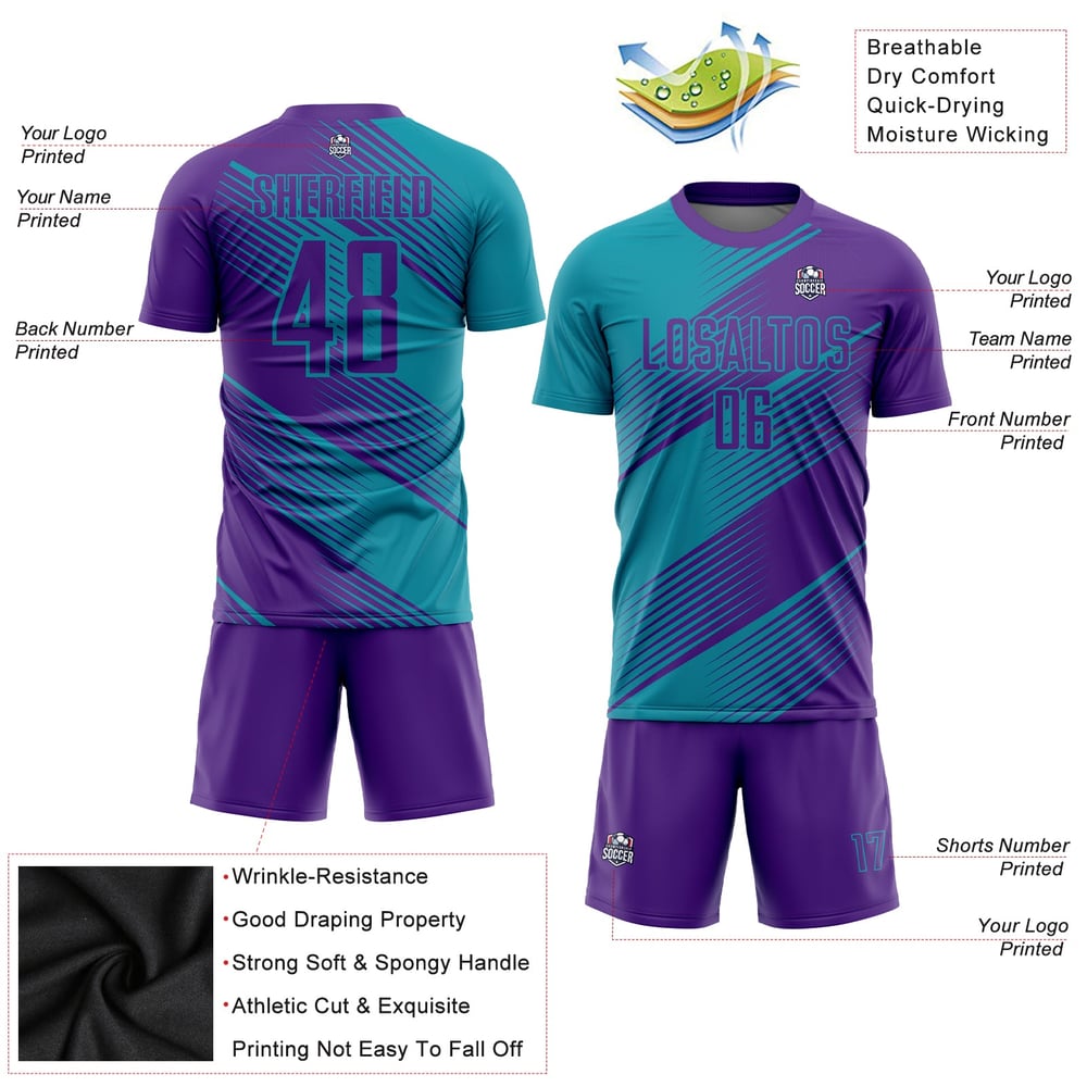 Custom Purple Sublimation Teal Soccer Jersey Uniform