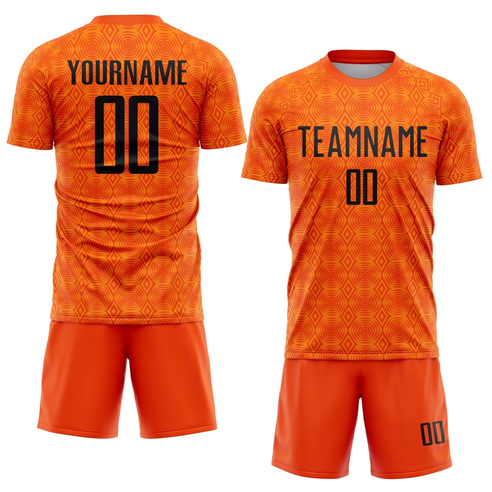 Maillot de football personnalisé à sublimation avec formes géométriques orange Black-Bay