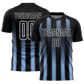 Sublimation Fußball Geometrische Schwarze Form Uniform Benutzerdefinierte Blau-Weiß Jersey Licht