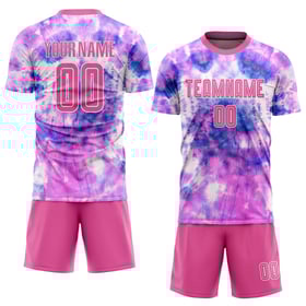 Tie Pink-White Custom Uniform Sublimation Soccer Jersey Dye