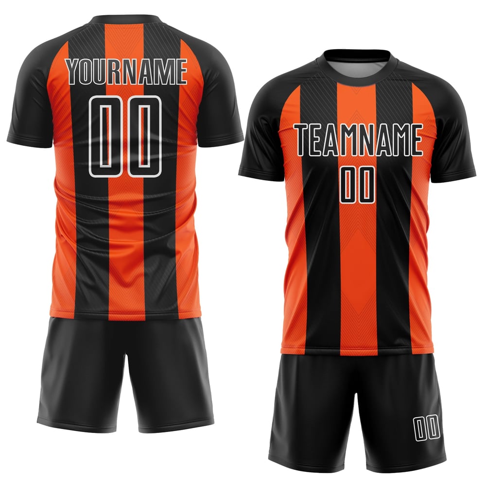 Camiseta de fútbol personalizada de sublimación de Uniform Line, color negro, naranja y blanco