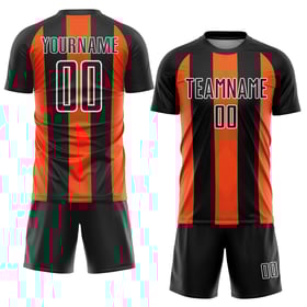 Camiseta de fútbol personalizada de sublimación de Uniform Line, color negro, naranja y blanco