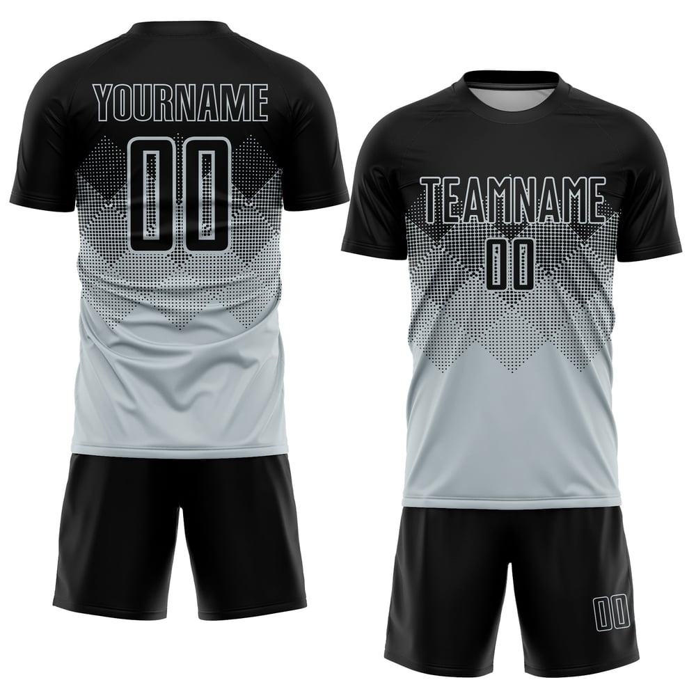 Custom Black Sublimation Soccer Silver Jersey Uniform