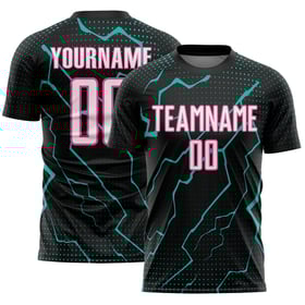 Maglia sportiva personalizzata con stampa sublimatica rosa acqua nera Lightning Soccer White