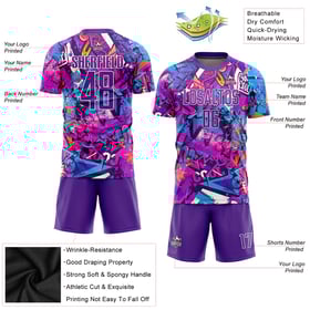 Soccer Pattern Sublimation Custom Uniform Graffiti Purple-White Jersey