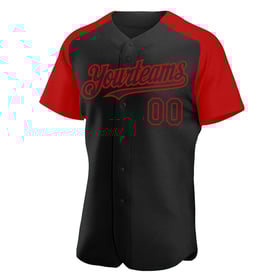 Authentic Raglan Black Baseball Jersey Sleeves Red Custom