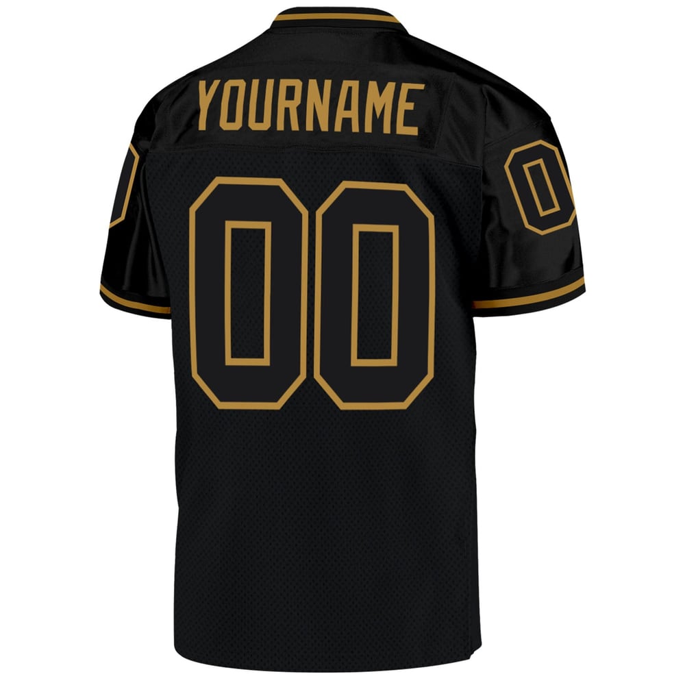 Black Throwback Mesh Authentic Jersey Football Gold Custom Black-Old