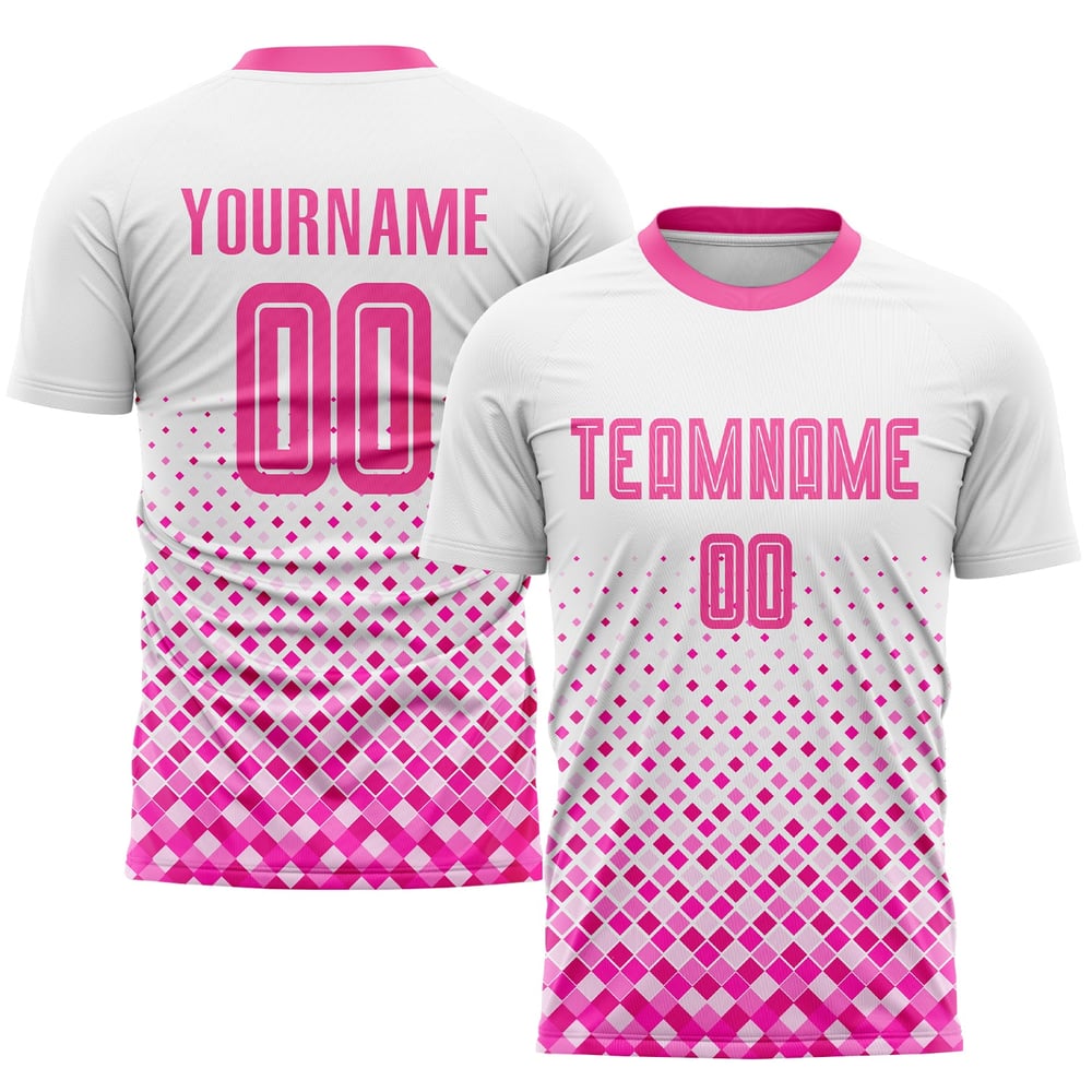 Pink Custom Jersey Soccer Uniform Sublimation White