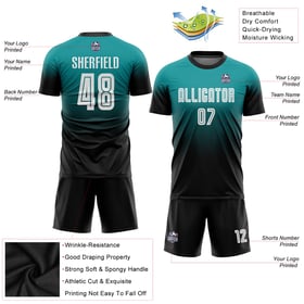 Sublimation Teal Custom Soccer Fashion Uniform White-Black Fade Jersey