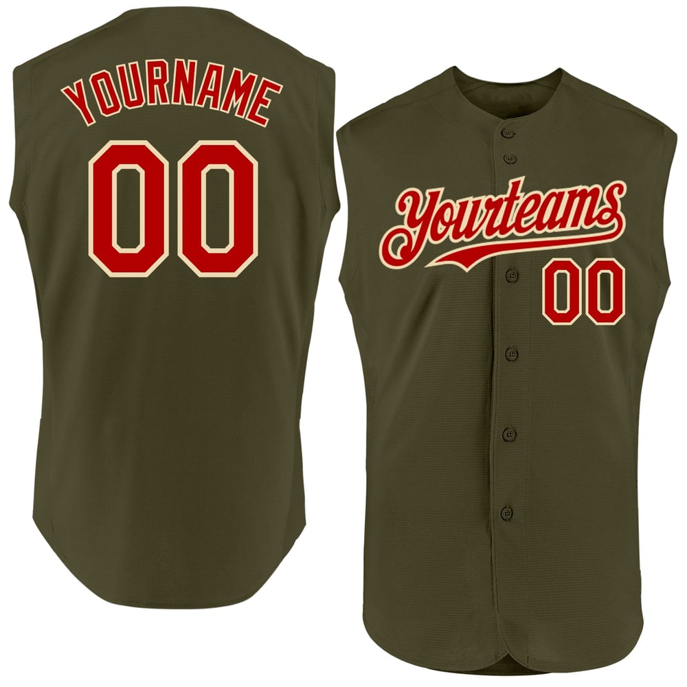 Red-Cream Baseball Authentic Olive Service Sleeveless Jersey Salute Custom To