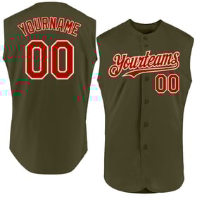 Red-Cream Baseball Authentic Olive Service Sleeveless Jersey Salute Custom To