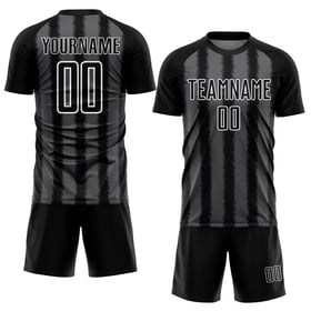 Camiseta de fútbol personalizada con sublimación de líneas gris acero y blanco, color negro