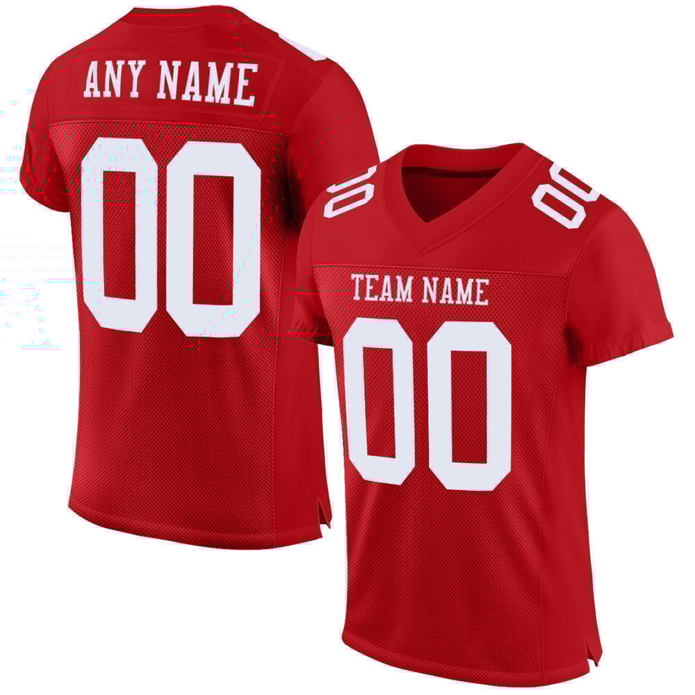 Red White Jersey Mesh Authentic Football Custom