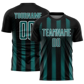 Geometrische Sublimation Schwarz Uniform Jersey Custom Teal-Weiß Form Fußball