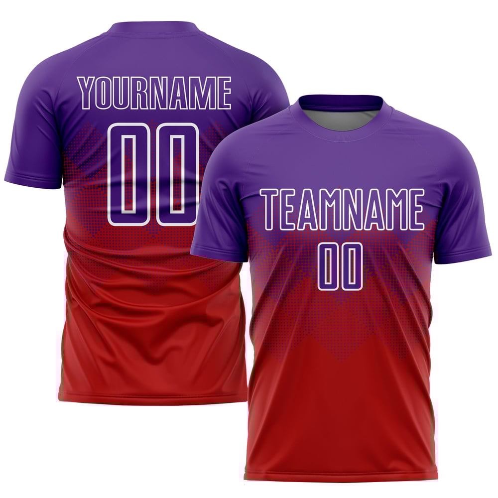 Maillot de football personnalisé à sublimation rouge, violet et blanc