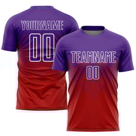 Maillot de football personnalisé à sublimation rouge, violet et blanc