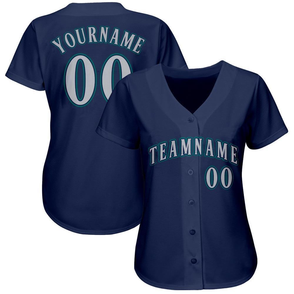 Camiseta de béisbol personalizada de la Marina, color gris y verde azulado