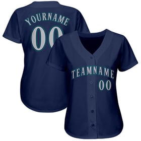 Camiseta de béisbol personalizada de la Marina, color gris y verde azulado