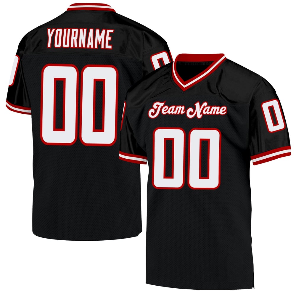 Authentic Black Throwback White-Red Football Jersey Mesh Custom