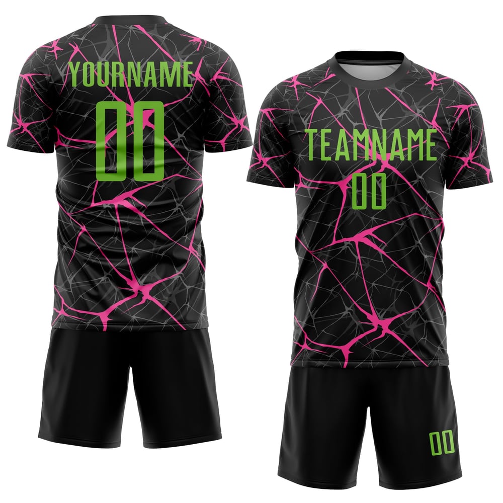 Fußball Sublimation Uniform Schwarz Grün-Pink Custom Jersey Neon