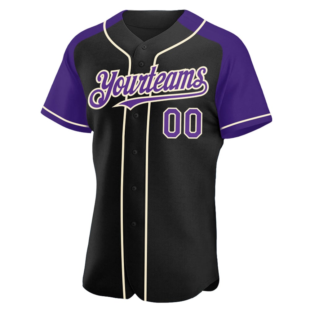 Custom Baseball Raglan Jersey Sleeves Authentic Purple-Cream Black