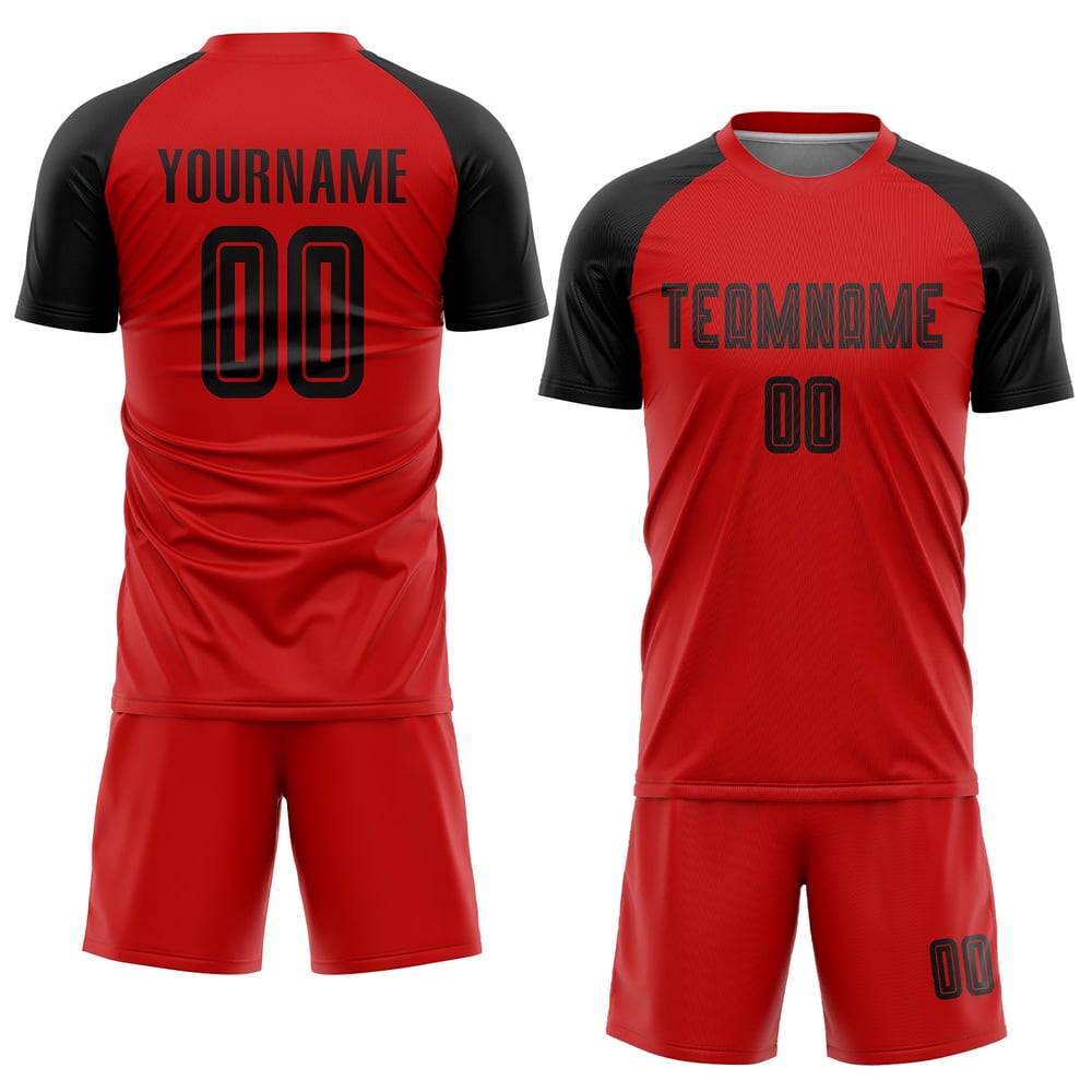 Maillot de football personnalisé rouge et noir par sublimation