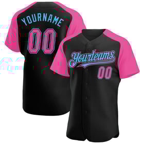 Sleeves Baseball Raglan Authentic Blue Jersey Custom Black Pink-Sky
