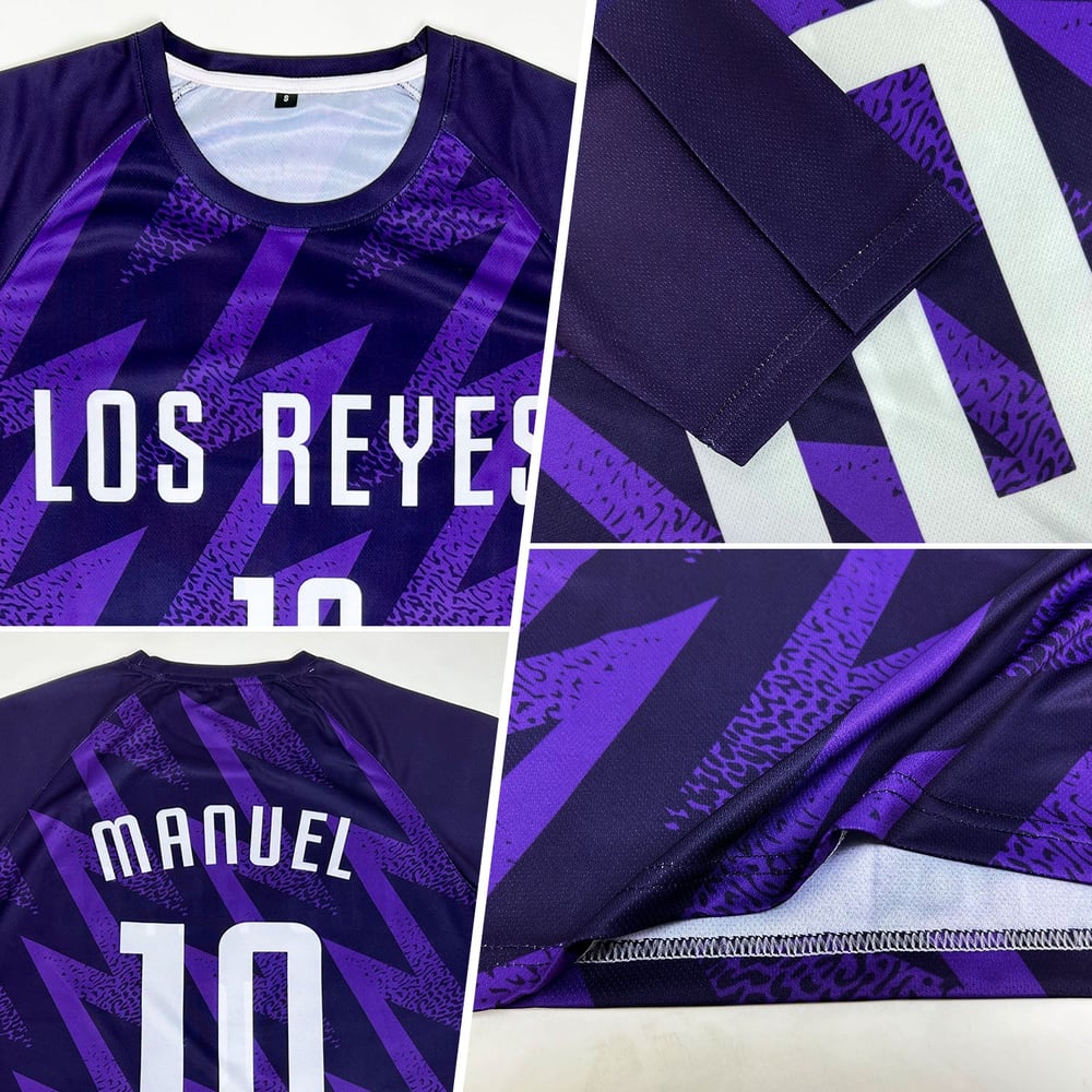 Purple Custom Uniform White Jersey Soccer Sublimation