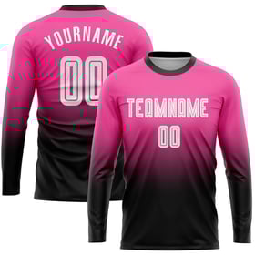 Maillot de football personnalisé à manches longues, rose, blanc et noir, imprimé par sublimation