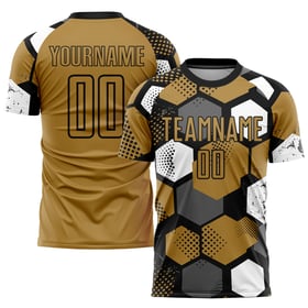 Uniforme de fútbol dorado, camiseta personalizada, sublimación antigua, negro y blanco