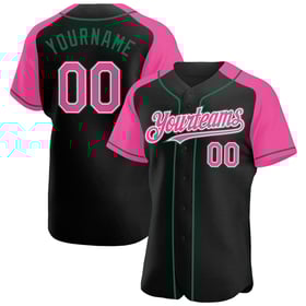 Pink-Kelly Raglan Sleeves Baseball Jersey Custom Green Black Authentic