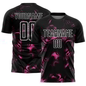 Sublimationstrikot Abstrakt Liquid Schwarz Uniform Pink-Weiß Fußball Custom