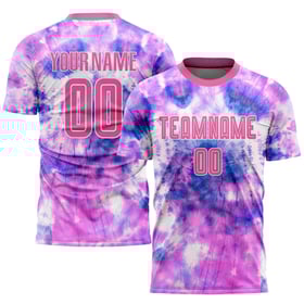 Tie Pink-White Custom Uniform Sublimation Soccer Jersey Dye