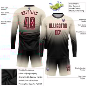Long Soccer Sublimation Sleeve Cream Crimson-Black Uniform Custom Jersey Fashion Fade