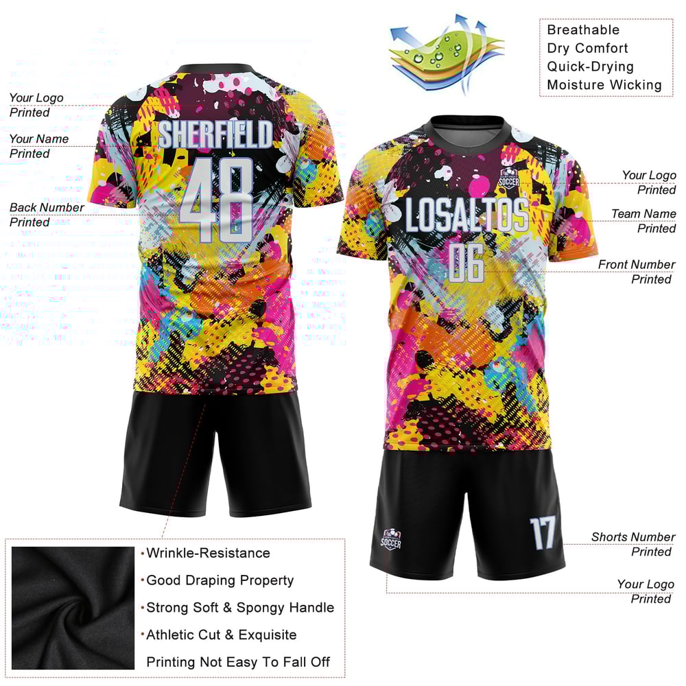 Custom Blue White-Light Sublimation Graffiti Jersey Soccer Uniform Pattern